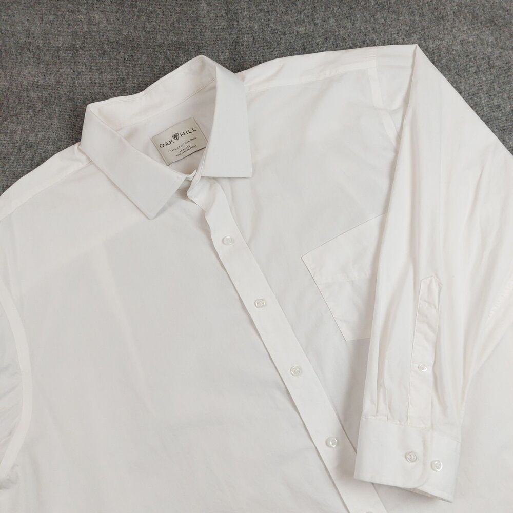 Oak Hill Non-Iron Dress Shirt Men's 19 34/35 White Classic Fit Pleated Business